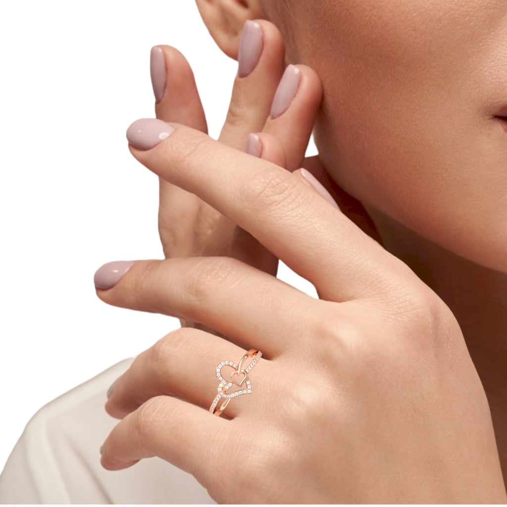 Sweethearts Heart-In-Heart Diamond Cocktail Ring In 14k Rose Gold