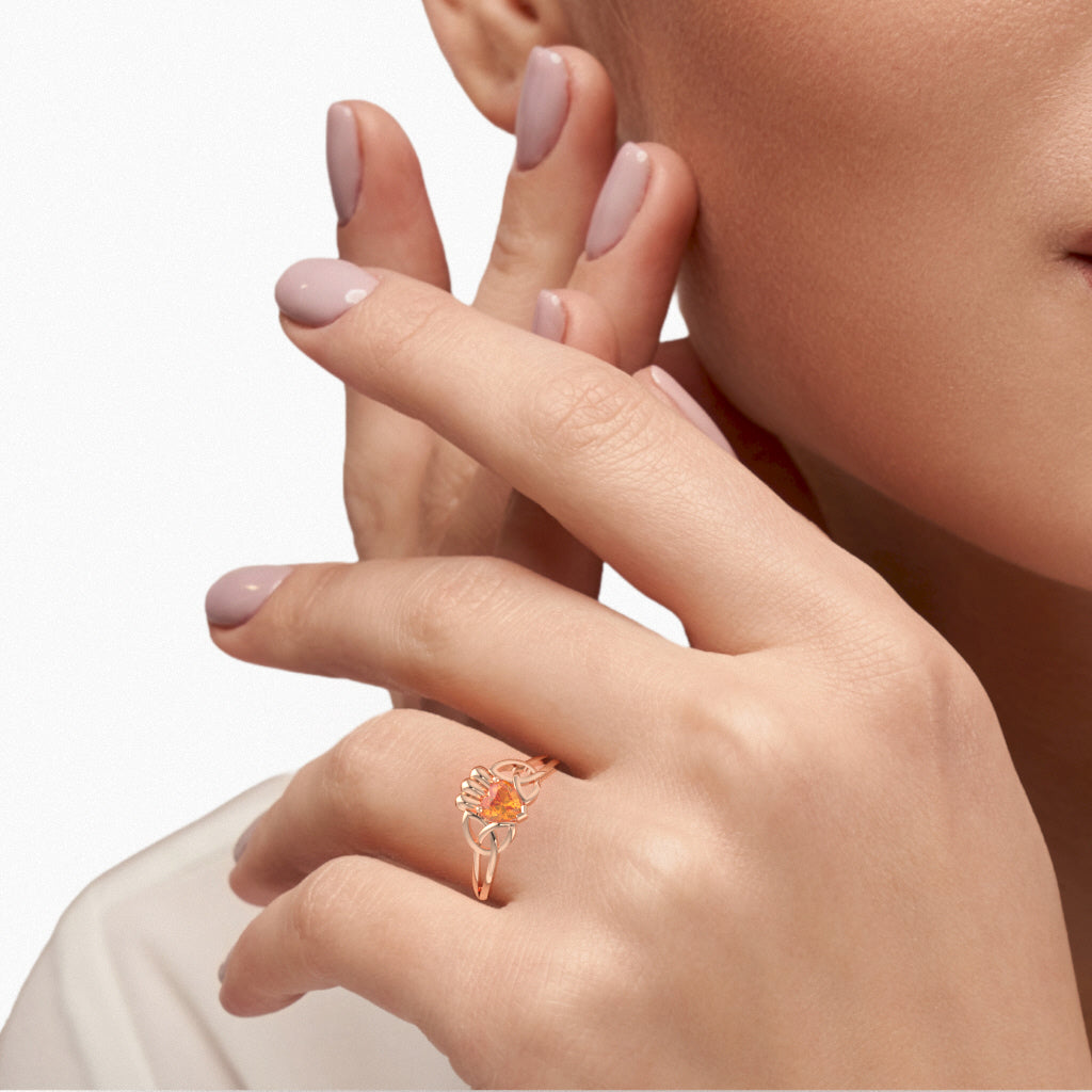 Celtic Trinity Knot Claddagh Citrine Engagement Ring In 10k Rose Gold