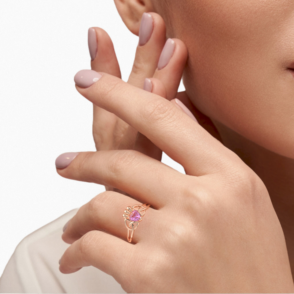 Celtic Trinity Knot Claddagh Lab-Created Pink Sapphire Engagement Ring In 14k Rose Gold