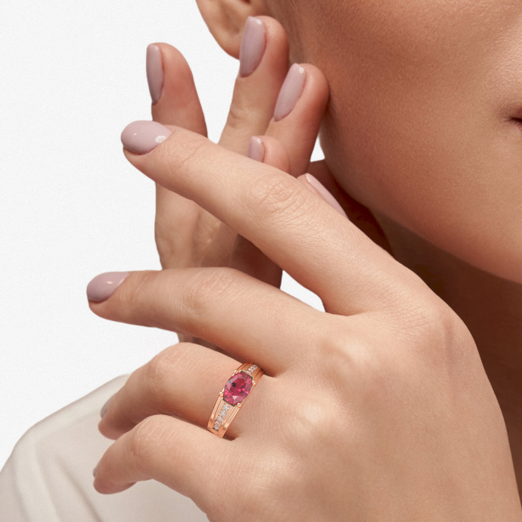 Pink Tourmaline Diamond Designer Channel Ring In 14k Rose Gold