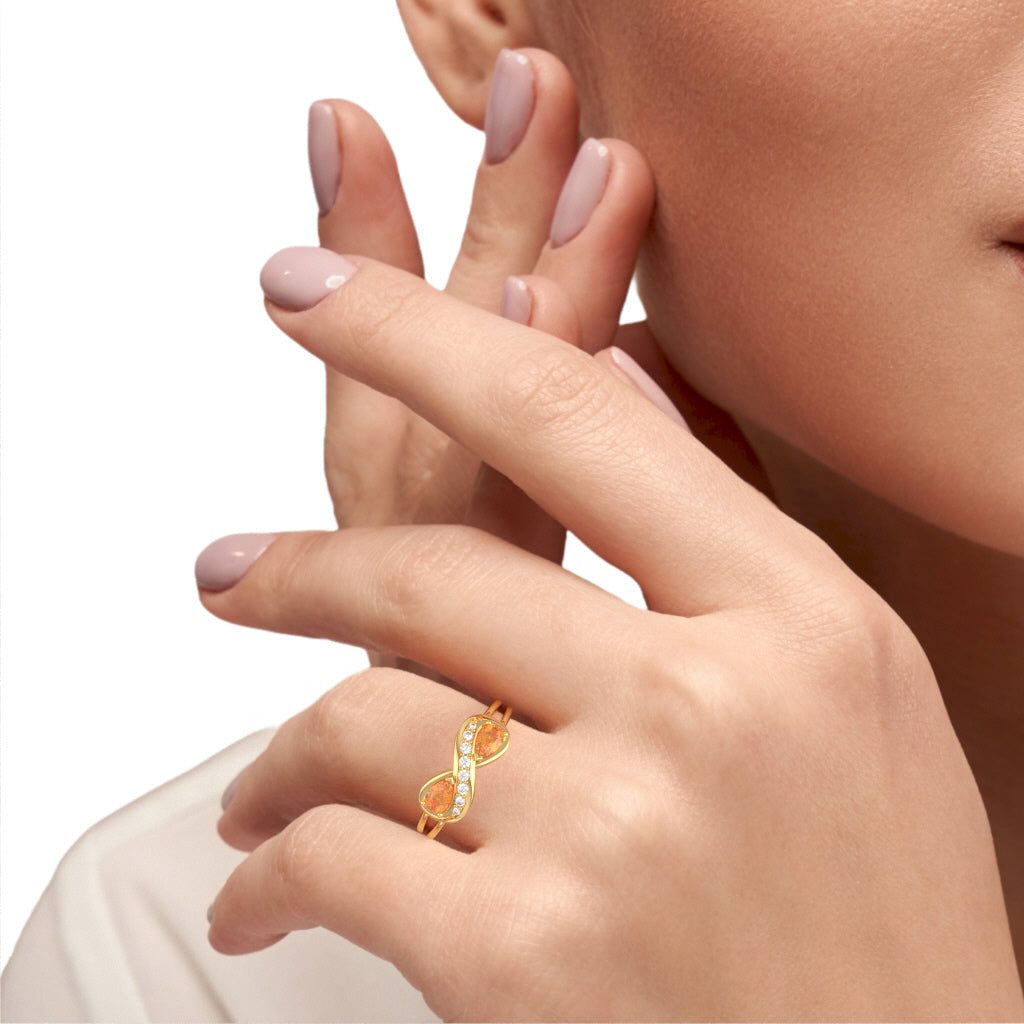 Citrine Diamond Infinity Love Ring In 14k Yellow Gold