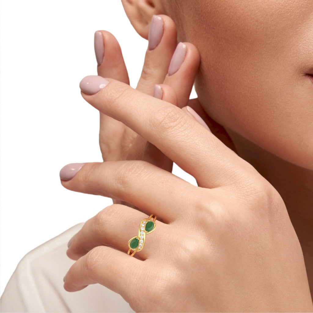 Emerald Diamond Infinity Love Ring In 14k Yellow Gold