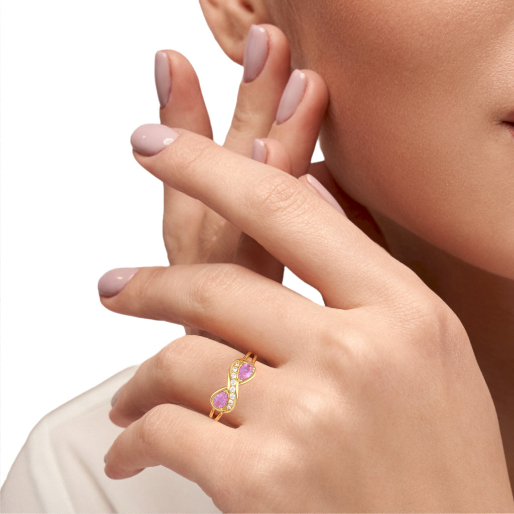 Lab-Created Pink Sapphire Diamond Infinity Love Ring In 14k Yellow Gold