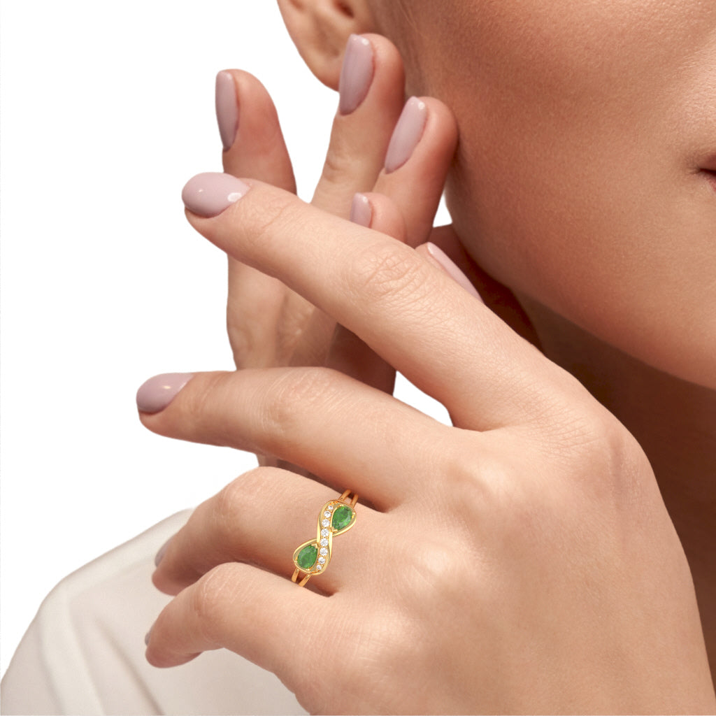 Peridot Diamond Infinity Love Ring In 10k Yellow Gold