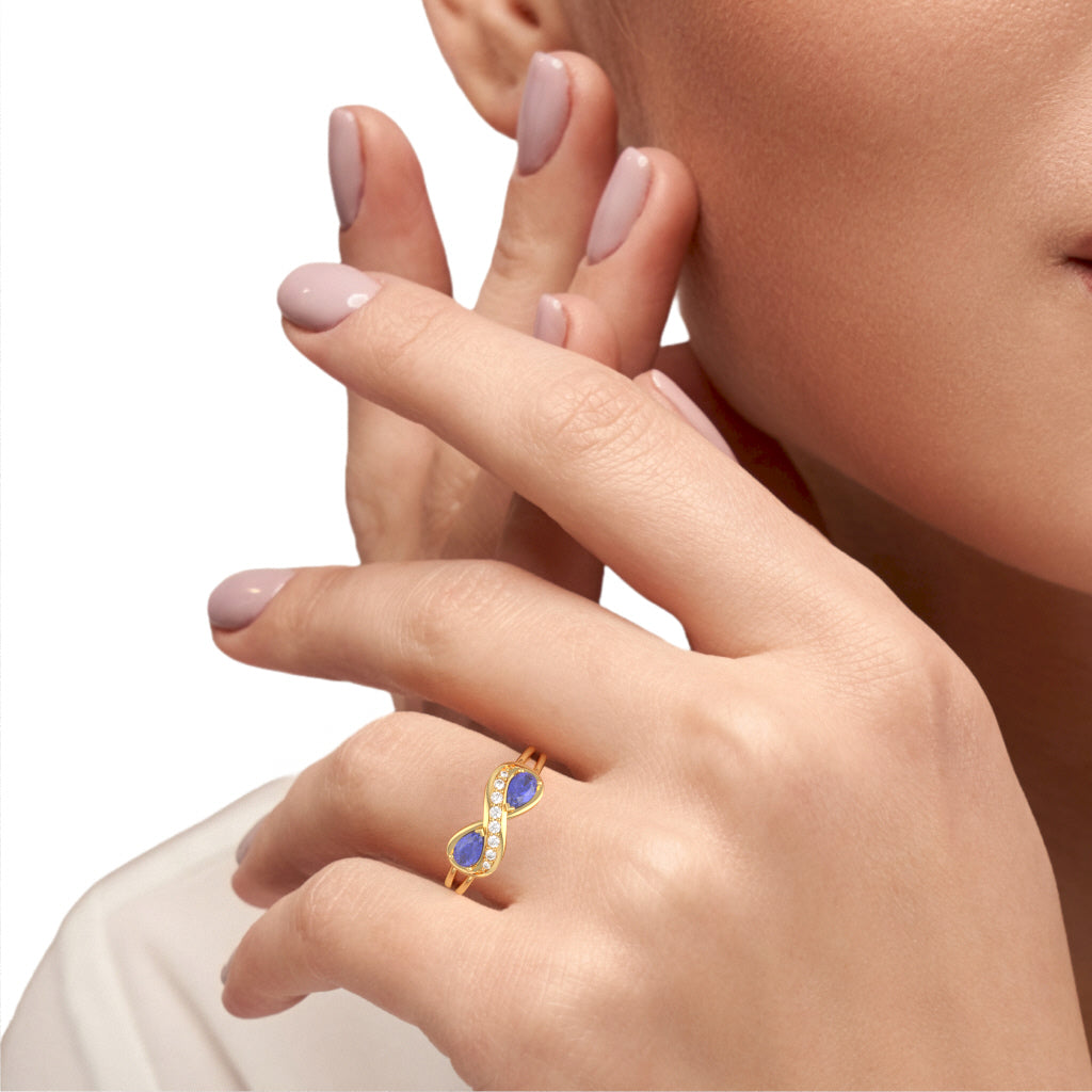 Tanzanite Diamond Infinity Love Ring In 14k Yellow Gold