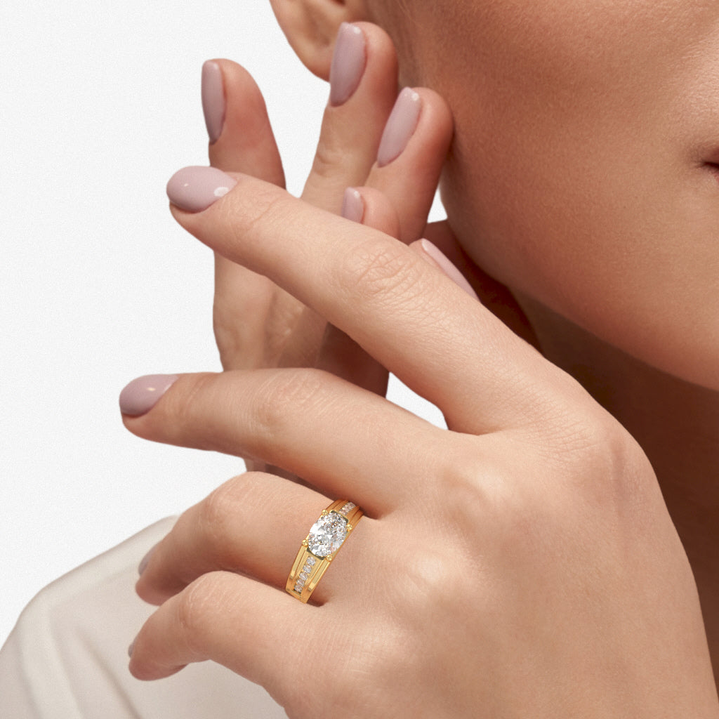 White Topaz Diamond Designer Channel Ring In 14k Yellow Gold