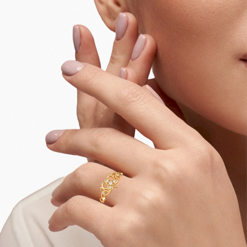 Claddagh Celtic Heart Love Diamond Ring Crafted In Solid 14k Yellow Gold