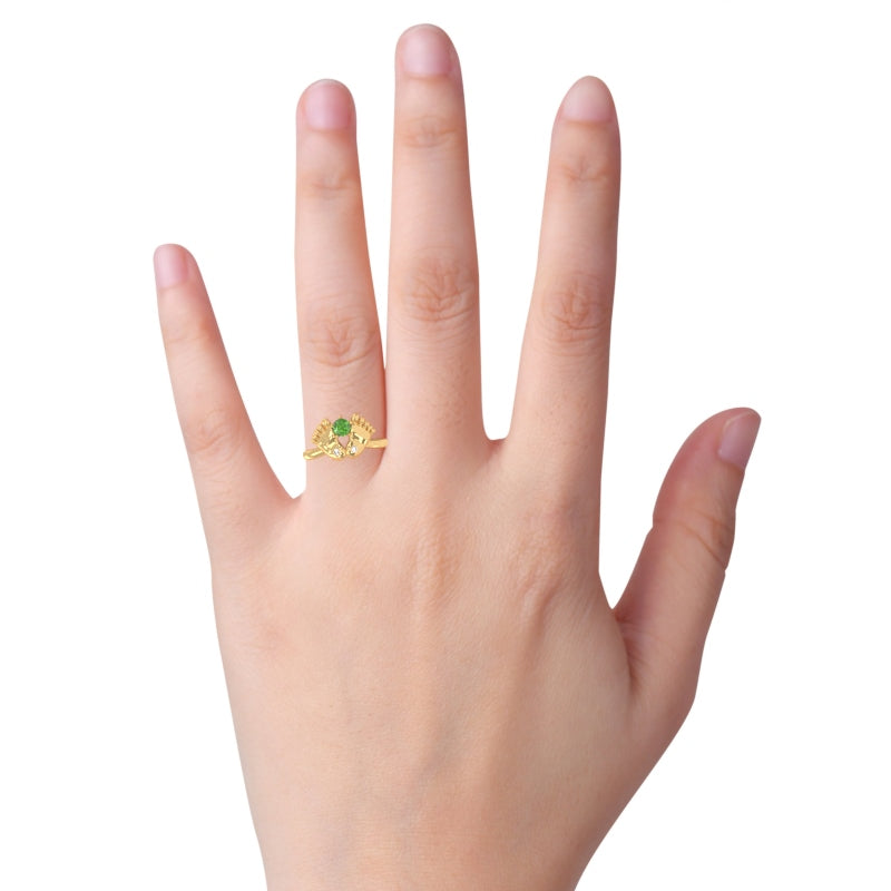 Baby Feet Peridot Diamond Ring In 14k Yellow Gold