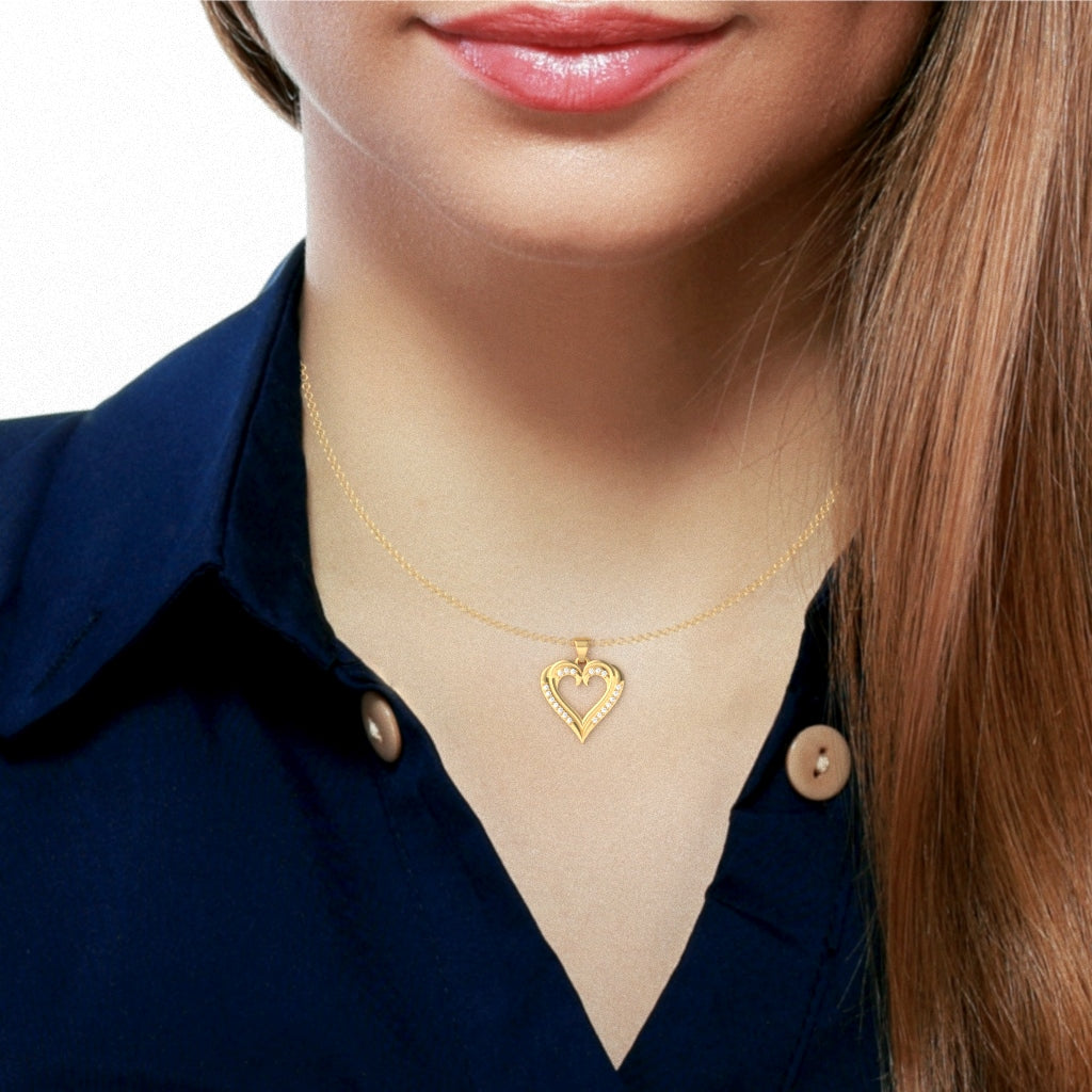 Hearts Love Diamond Encrusted Pendant In 14k Yellow Gold