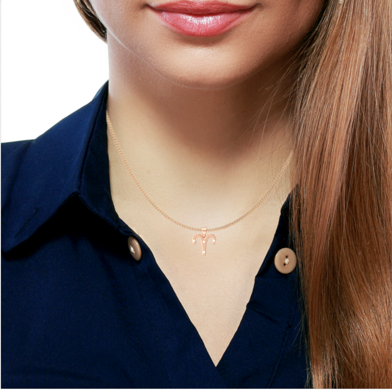 Aries Zodiac Sign Diamond Pendant In Solid 14k Rose Gold