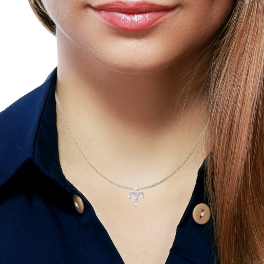 Aries Zodiac Sign Diamond Pendant In Solid 14k White Gold
