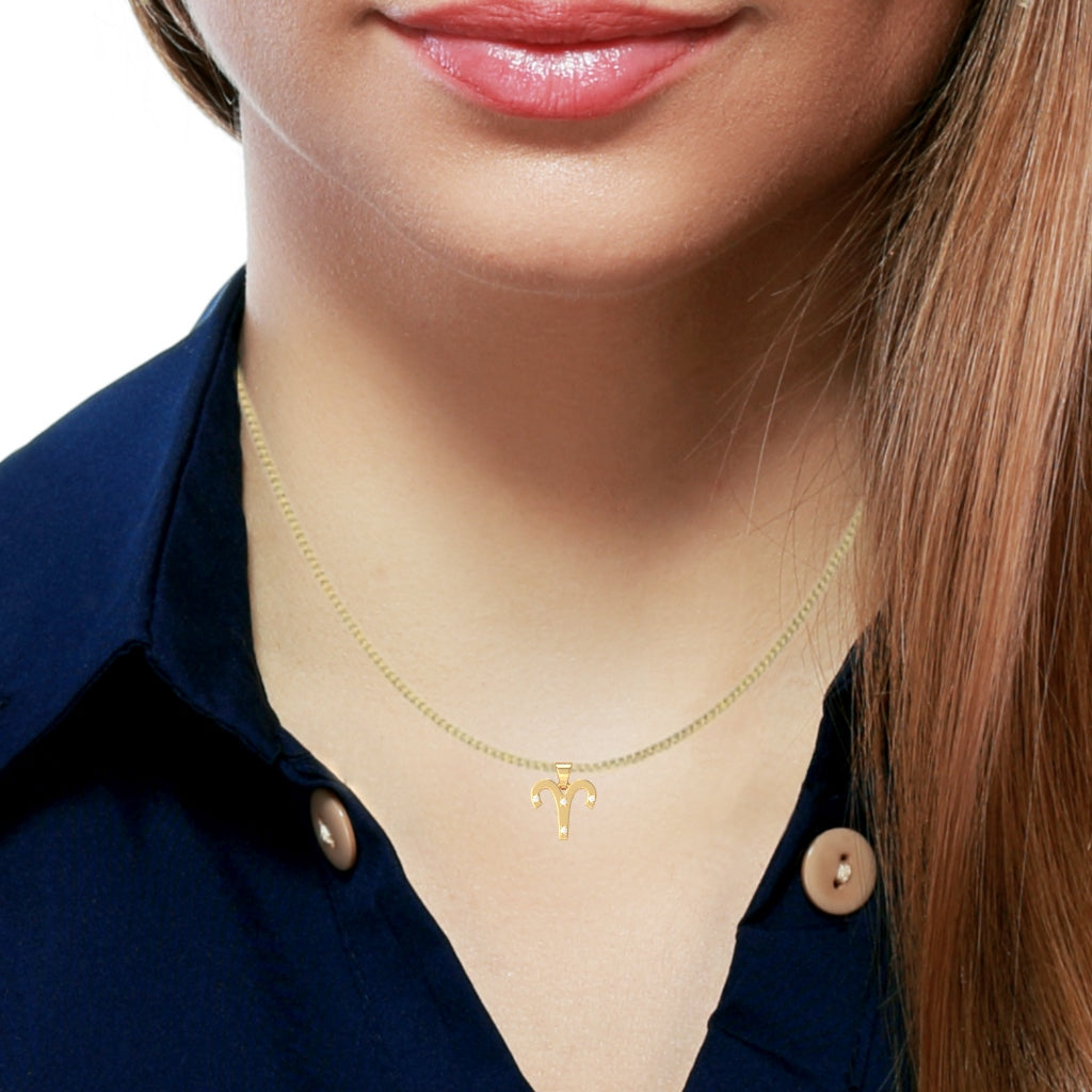 Aries Zodiac Sign Diamond Pendant In Solid 10K Yellow Gold