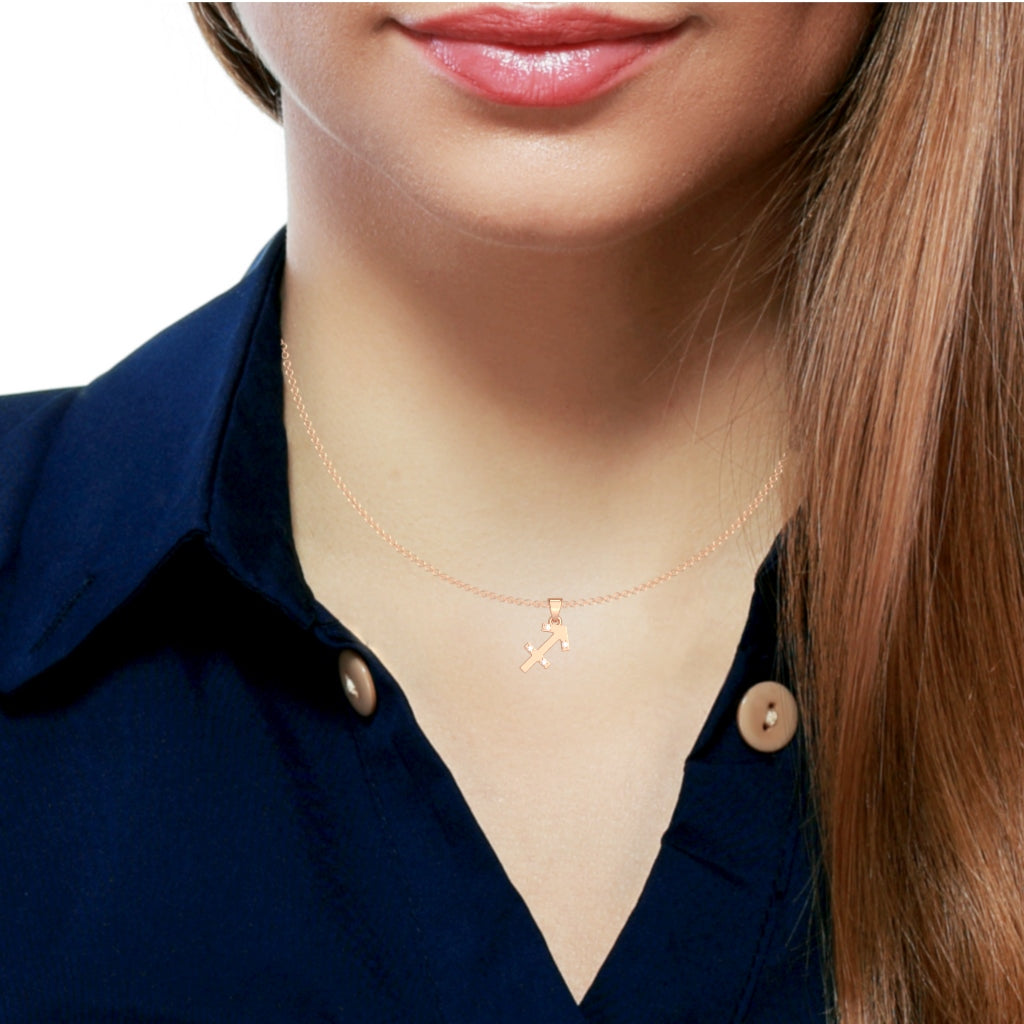 Sagittarius Zodiac Sign Diamond Pendant In Solid 10K Rose Gold