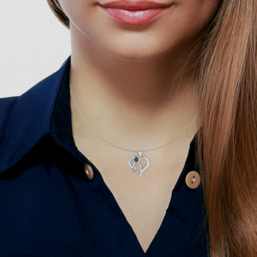 Lab-Created Alexandrite Diamond  Cat Love Heart Pendant In 10k White Gold