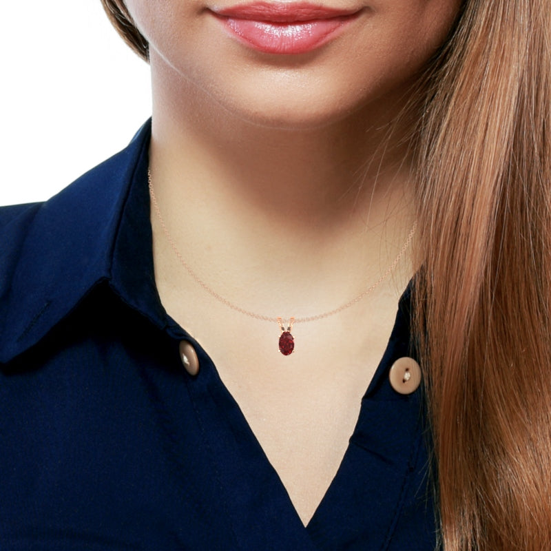 Lab-Created Ruby Oval Solitaire Pendant In 14k Rose Gold