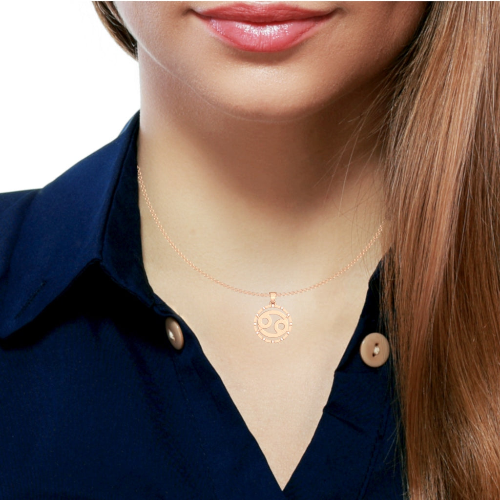 Cancer Zodiac Sign Diamond Bezel Pendant In Solid 10K Rose Gold