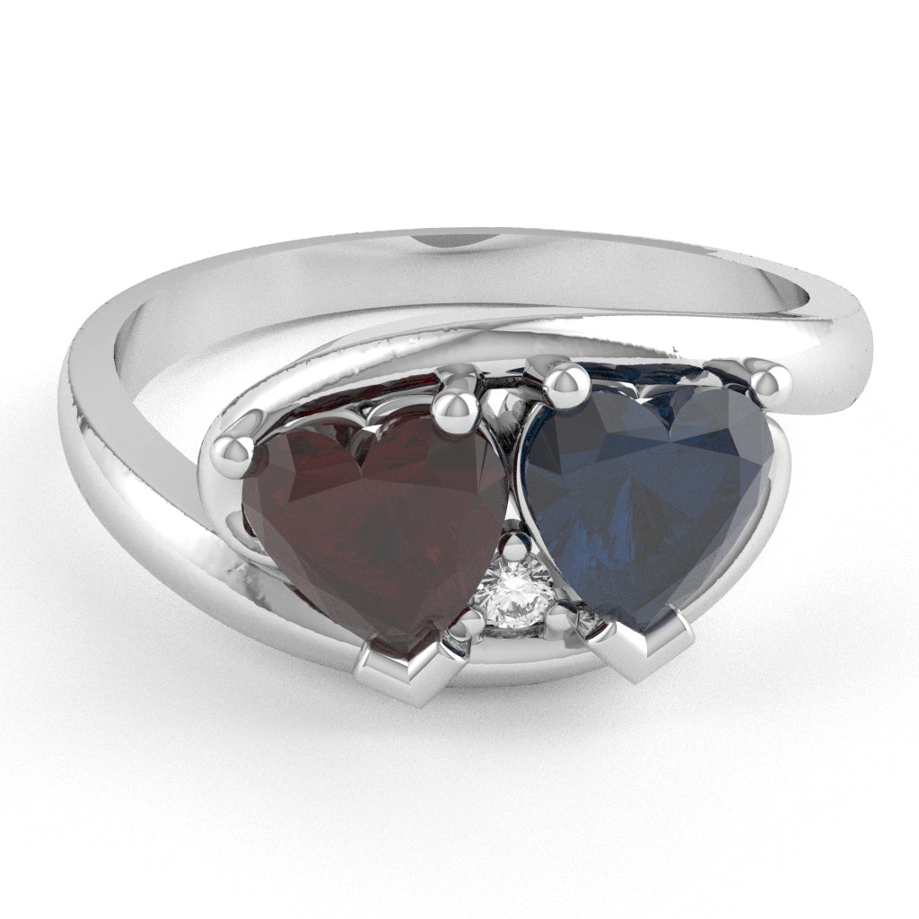 Customizable Gemstone Diamond 2 Hearts In Love Promise Ring In 10k White Gold