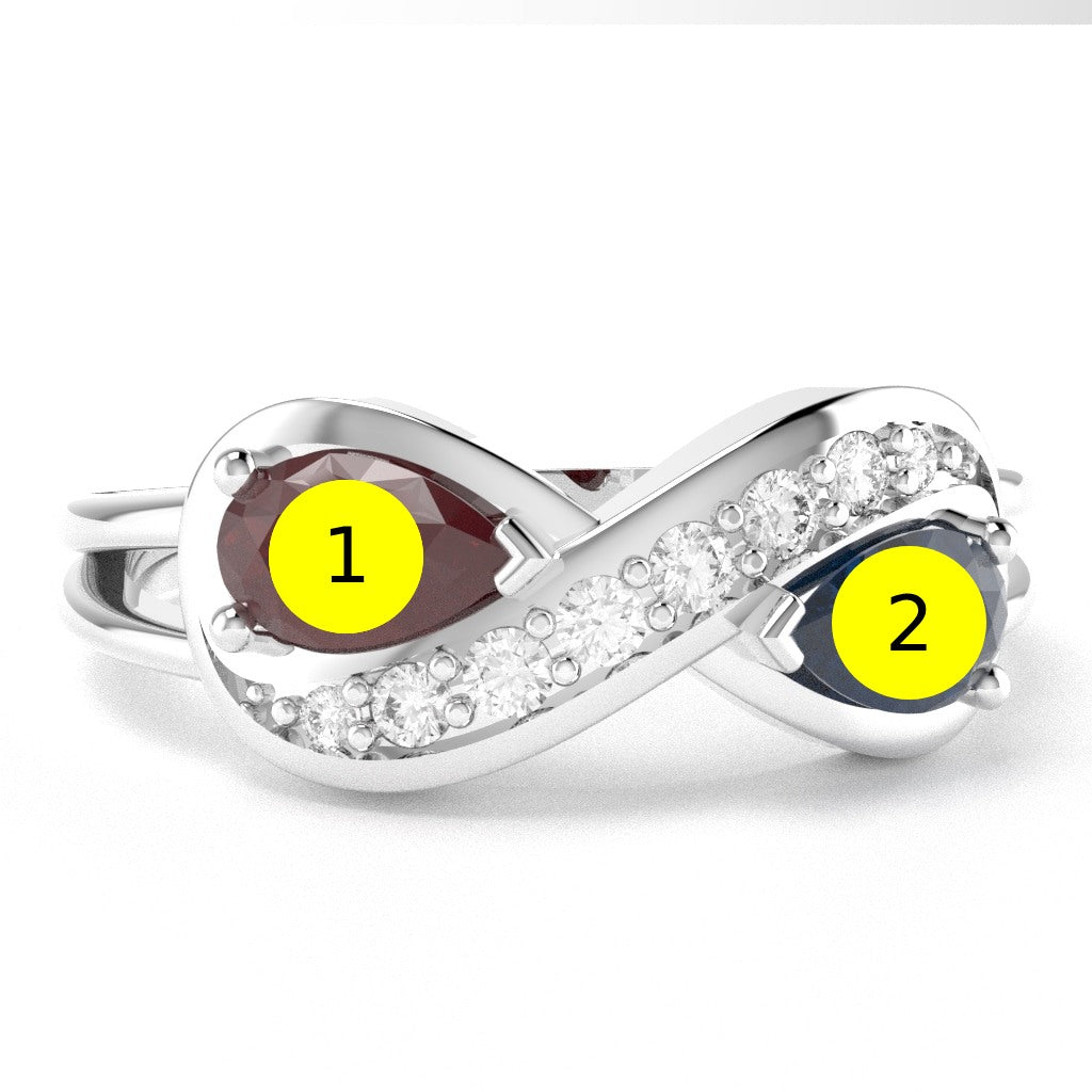 Customizable Gemstone Diamond Infinity Love Ring In 10k White Gold