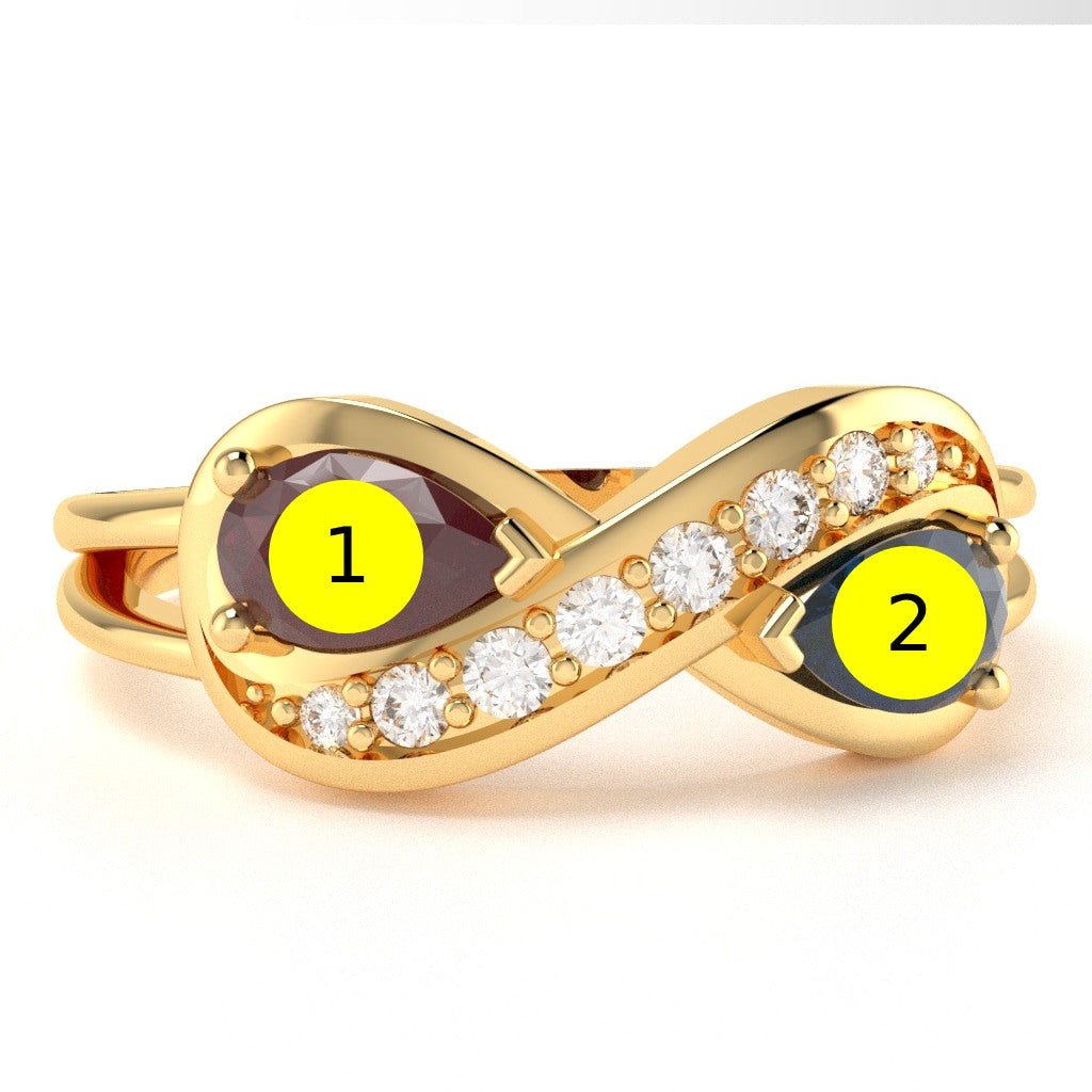 Customizable Gemstone Diamond Infinity Love Ring In 14k Yellow Gold