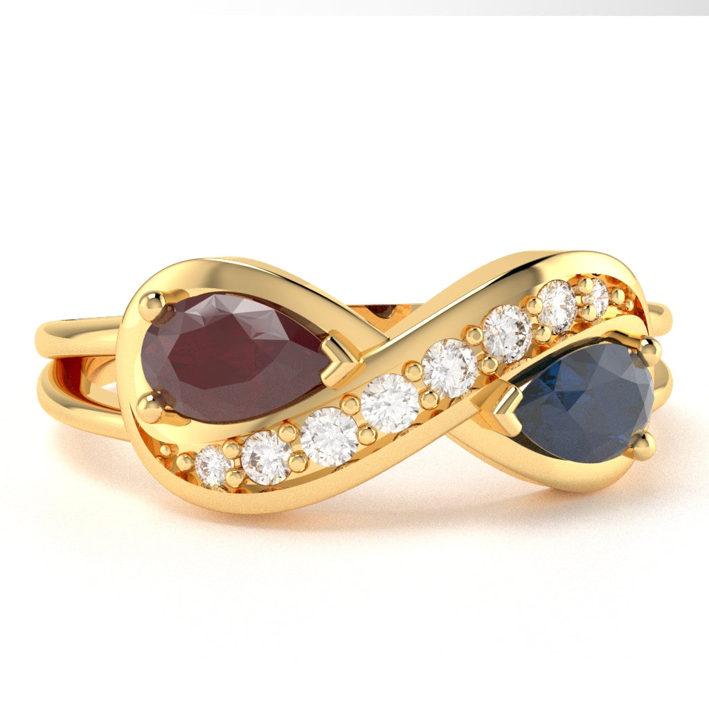 Customizable Gemstone Diamond Infinity Love Ring In 10k Yellow Gold