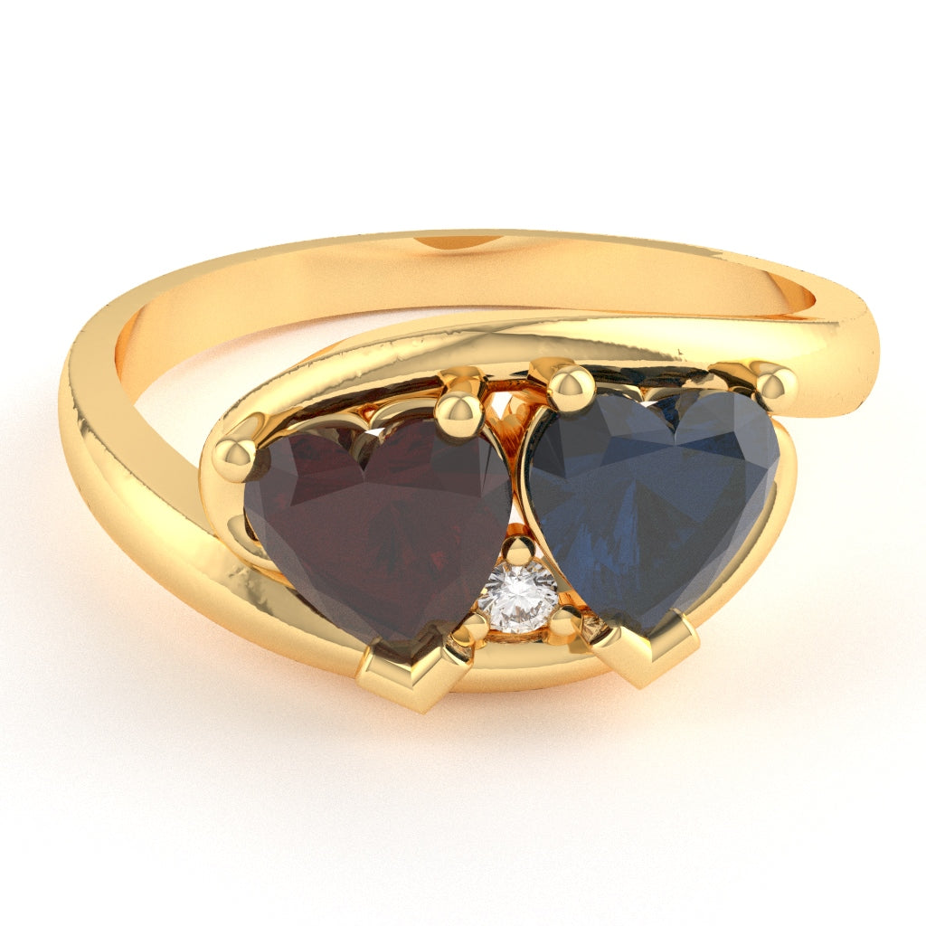 Customizable Gemstone Diamond 2 Hearts In Love Promise Ring In 10k Yellow Gold