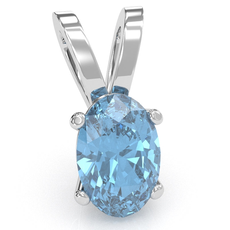 Blue Topaz Oval Solitaire Pendant In 14k White Gold