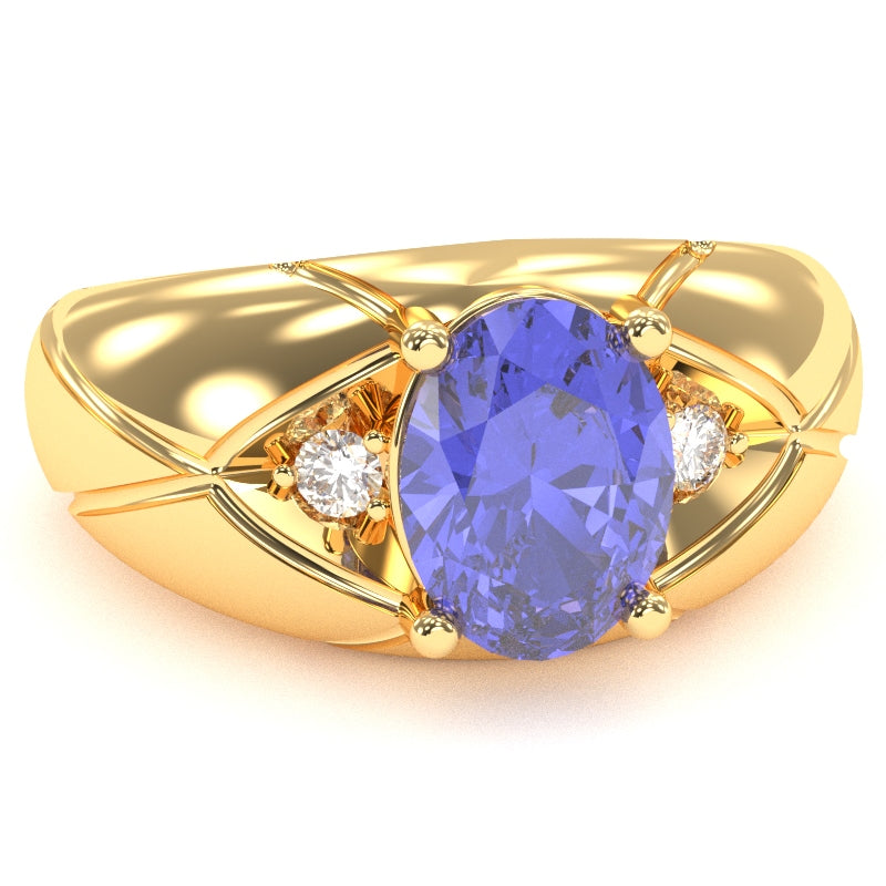 Men's Designer Tanzanite Diamond Ring In Solid 14k Yellow Gold