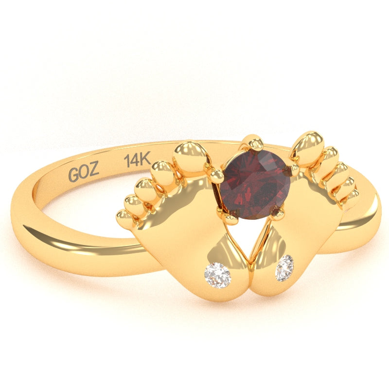Baby Feet Lab-Created Ruby Diamond Ring In 14k Yellow Gold