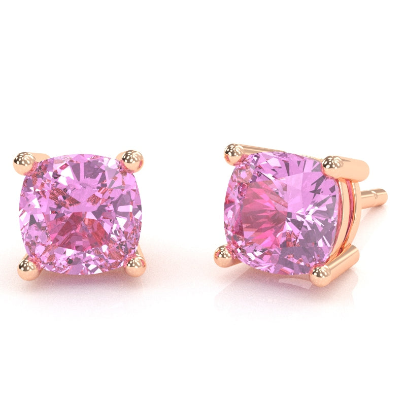 Lab-Created Pink Sapphire 5mm Cushion Stud Earrings in 14k Rose Gold