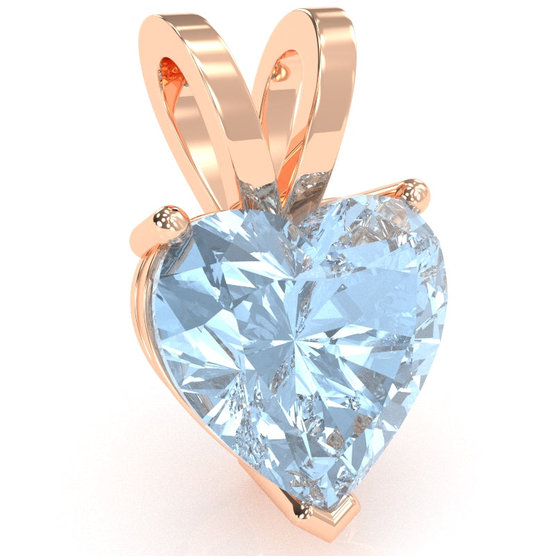 Aquamarine Heart Solitaire Pendant In 14k Rose Gold