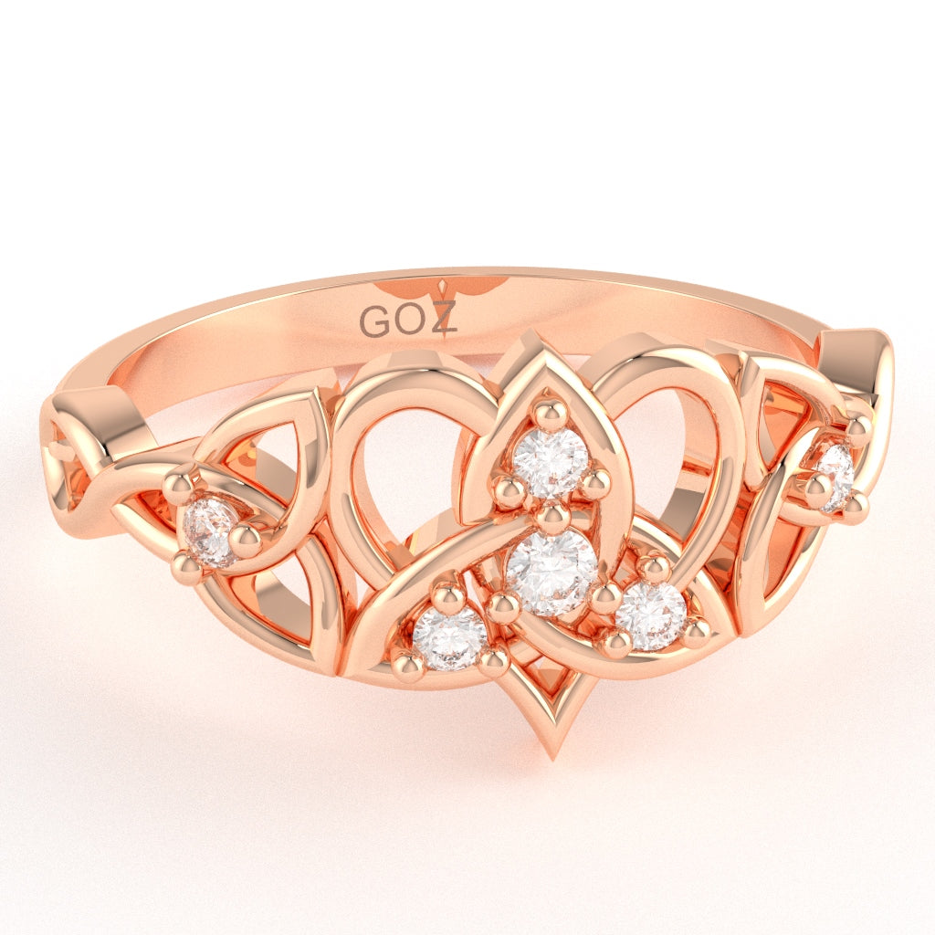 Claddagh Celtic Heart Love Diamond Ring Crafted In Solid 14k Rose Gold