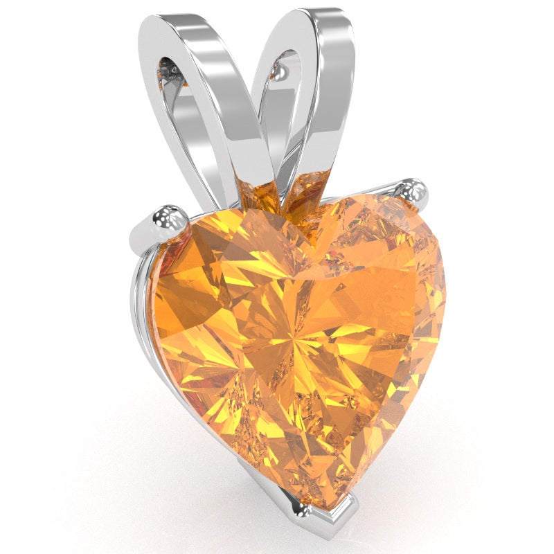 Citrine Heart Solitaire Pendant In 14k White Gold