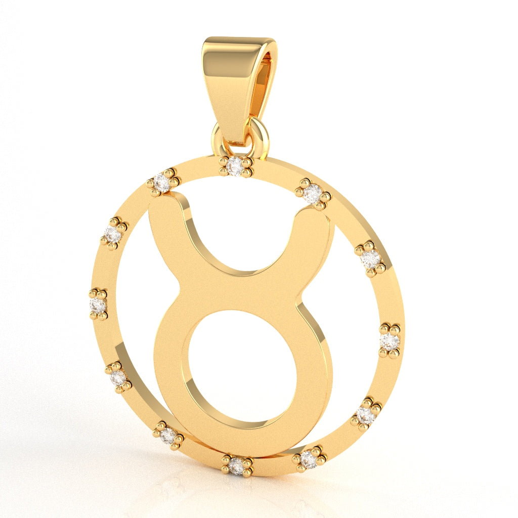 Taurus Zodiac Sign Diamond Bezel Pendant In Solid 10K Yellow Gold