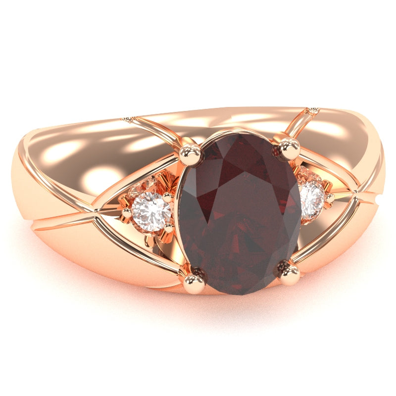 Men's Designer Garnet Diamond Ring In Solid 14k Rose Gold