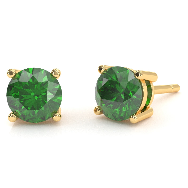 Lab-Created Emerald 6mm Round Stud Earrings in 14k Yellow Gold