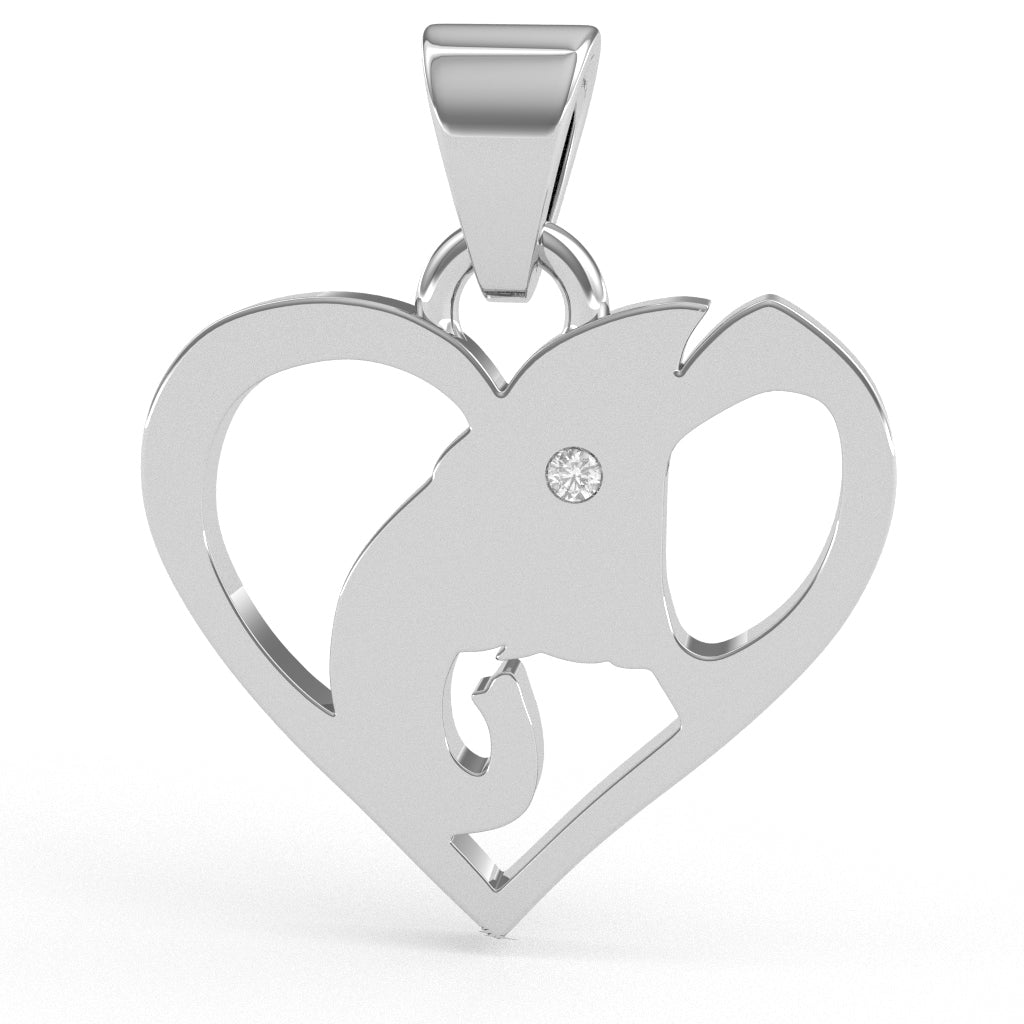 Elephant Love Heart  Diamond Pendant In Solid 10k White Gold