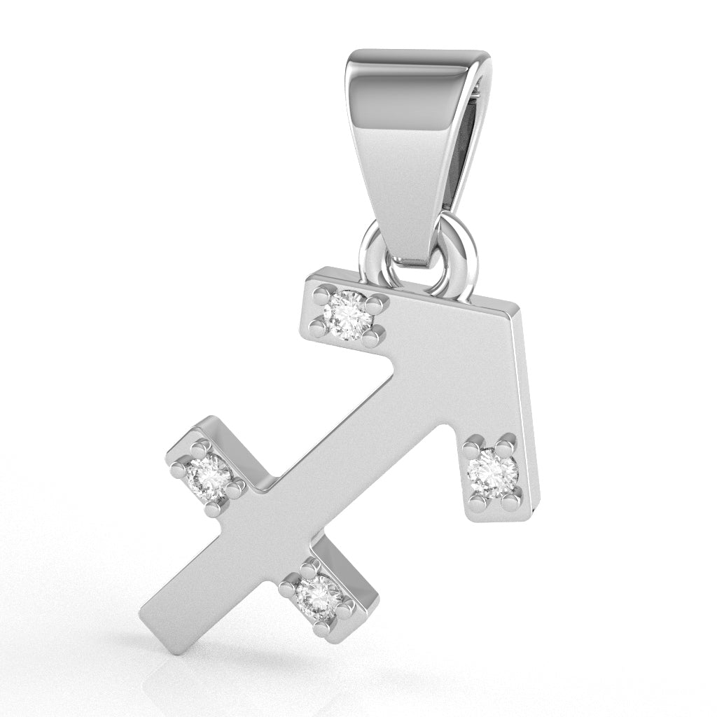 Sagittarius Zodiac Sign Diamond Pendant In Solid 14k White Gold