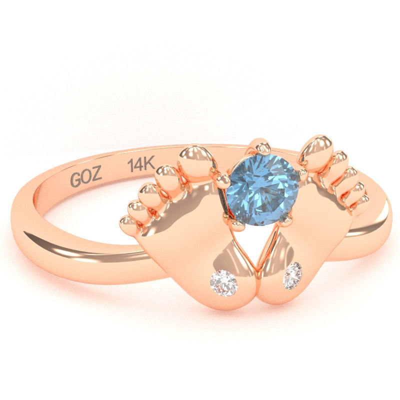 Baby Feet Blue Topaz Diamond Ring In 14k Rose Gold