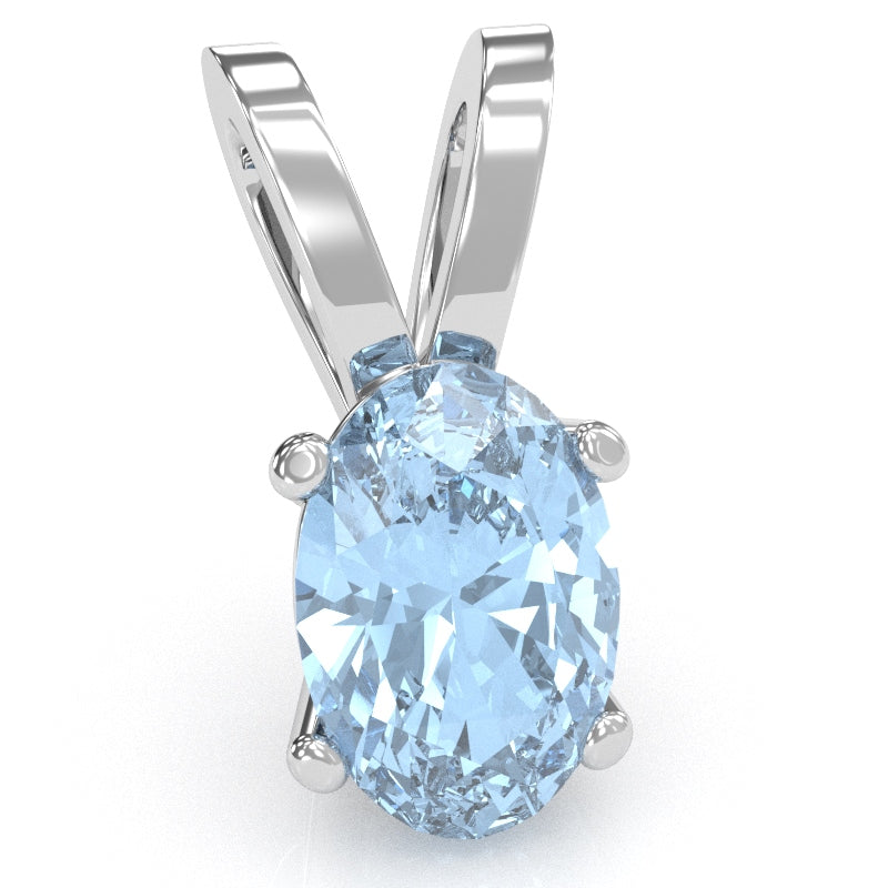 Aquamarine Oval Solitaire Pendant In 14k White Gold