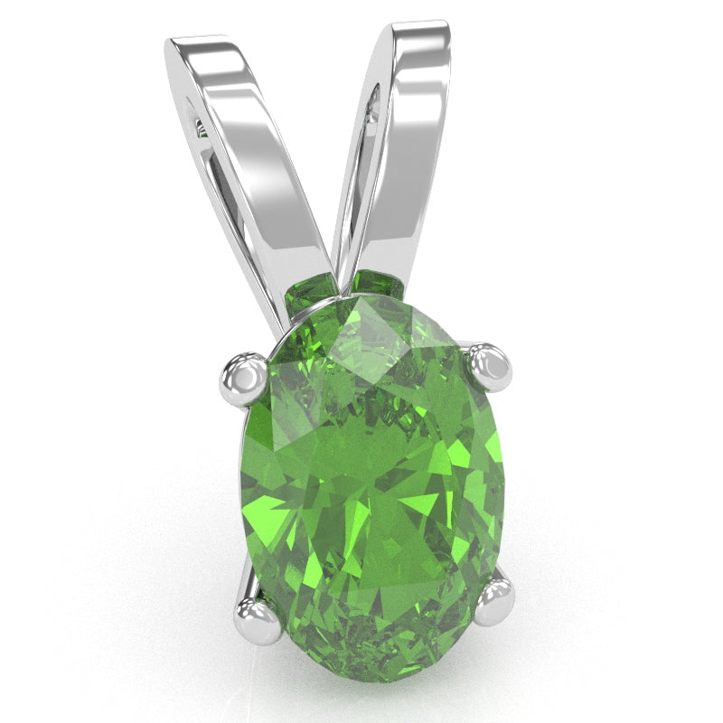 Peridot Oval Solitaire Pendant In 14k White Gold