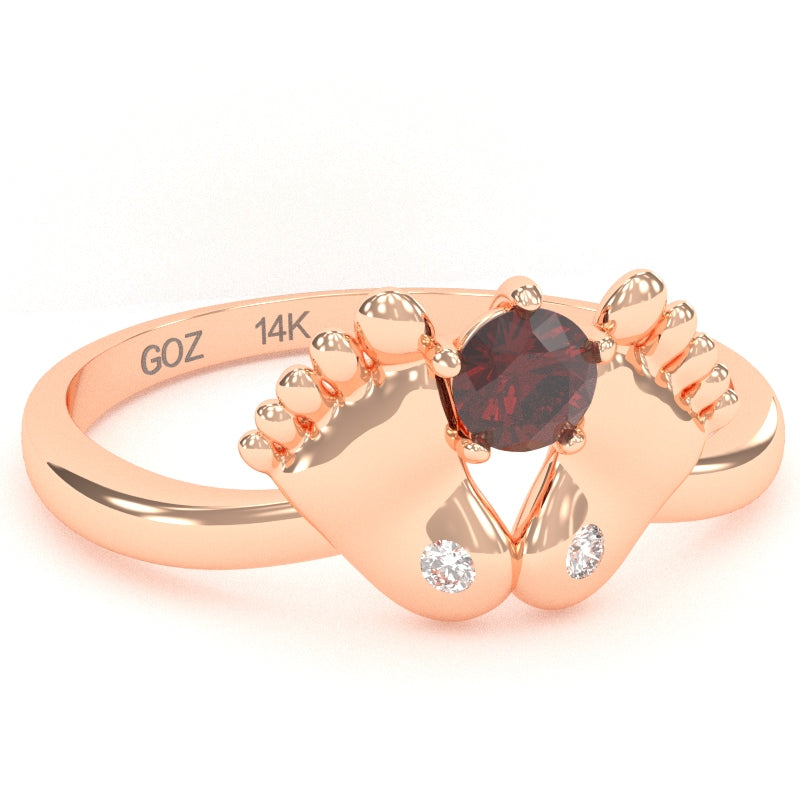 Baby Feet Lab-Created Ruby Diamond Ring In 14k Rose Gold