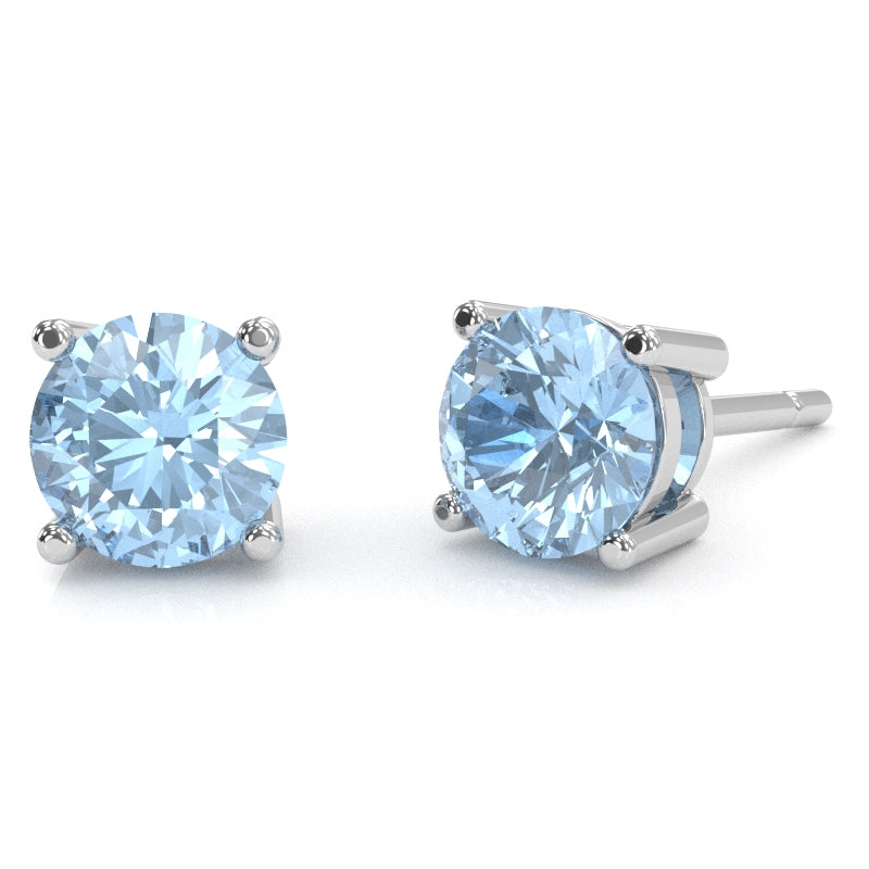 Aquamarine 5mm Round Stud Earrings in 14k White Gold