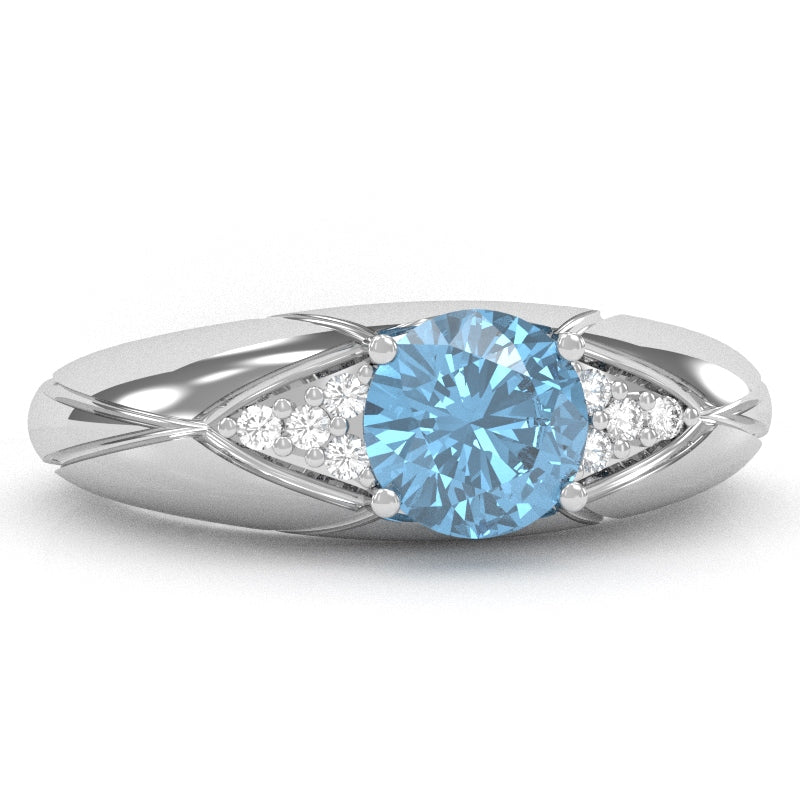 Designer Blue Topaz Diamond Cocktail Ring In Solid 14k White Gold