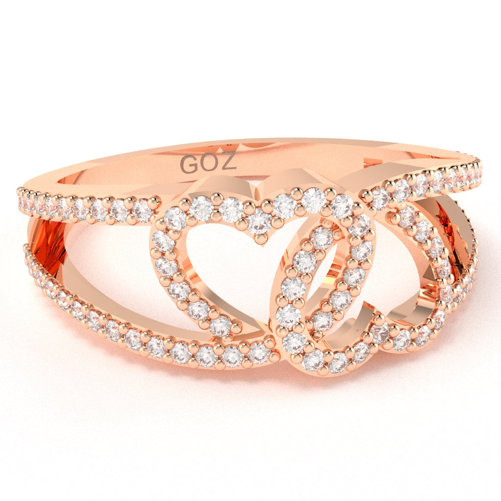 2 Hearts True Love Diamond Cocktail Ring In 14k Rose Gold