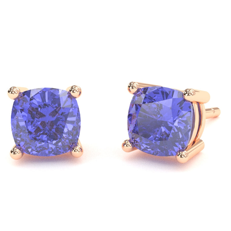 Tanzanite 6mm Cushion Stud Earrings in 14k Rose Gold