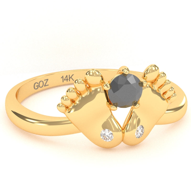 Baby Feet Black Onyx Diamond Ring In 14k Yellow Gold