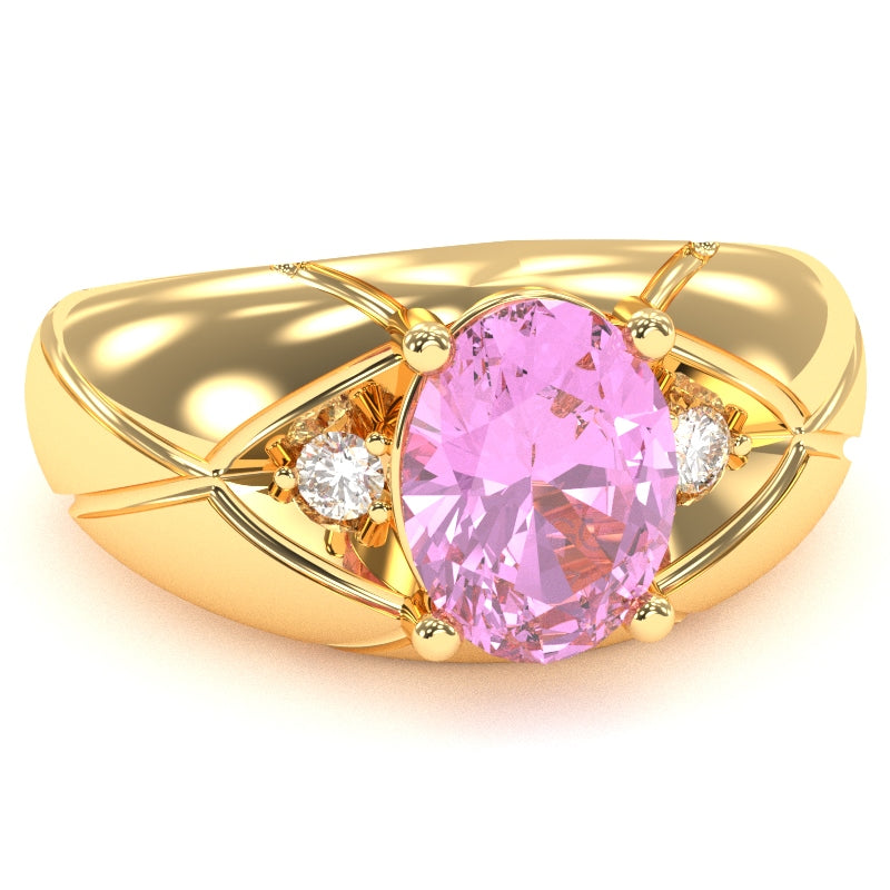 Men's Designer Lab-Created Pink Sapphire Diamond Ring In Solid 14k Yellow Gold