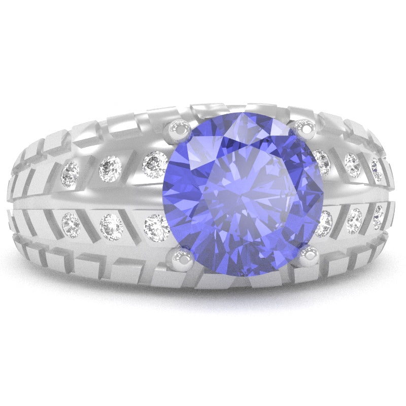 Men's Tire Tread Tanzanite Diamond Ring In Solid 14k White Gold
