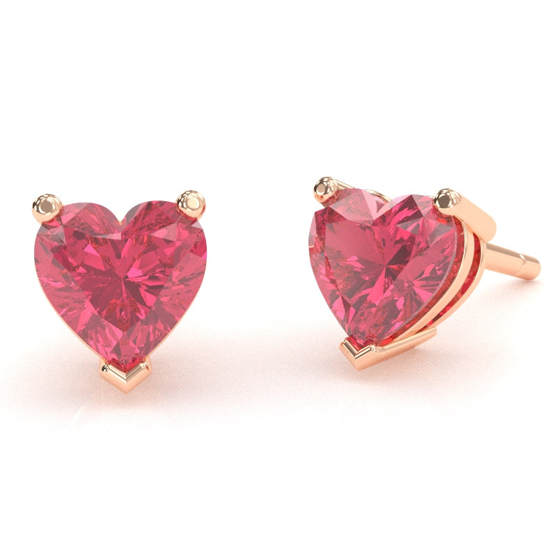 Pink Tourmaline 5mm Heart Stud Earrings in 14k Rose Gold