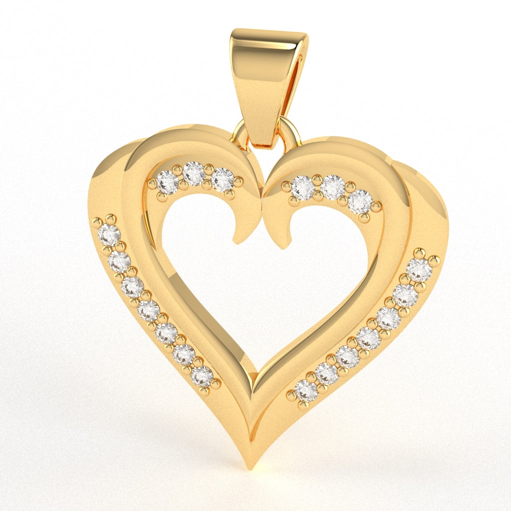 Hearts Love Diamond Encrusted Pendant In 14k Yellow Gold